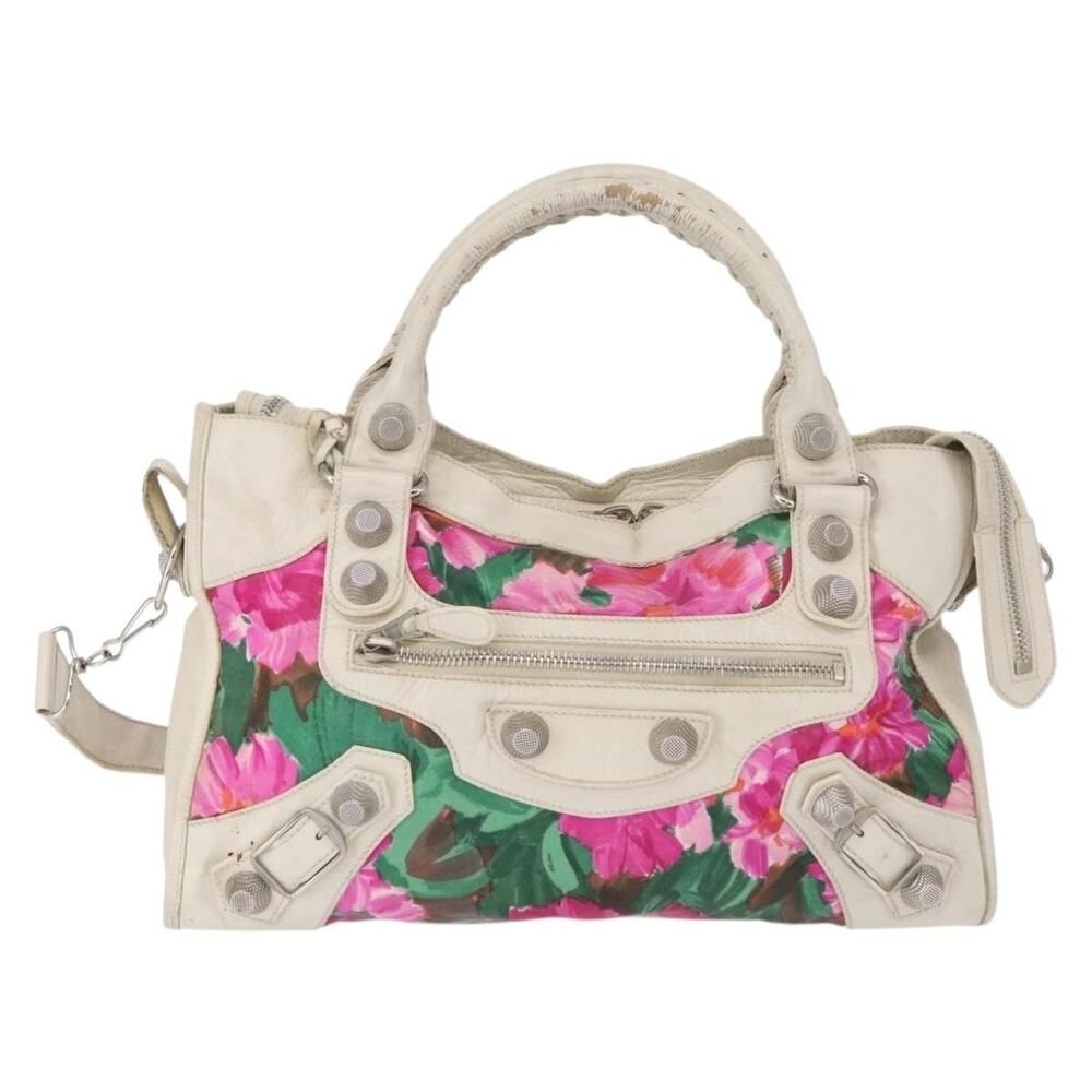 Balenciaga Leather Nylon Giant City Bag White